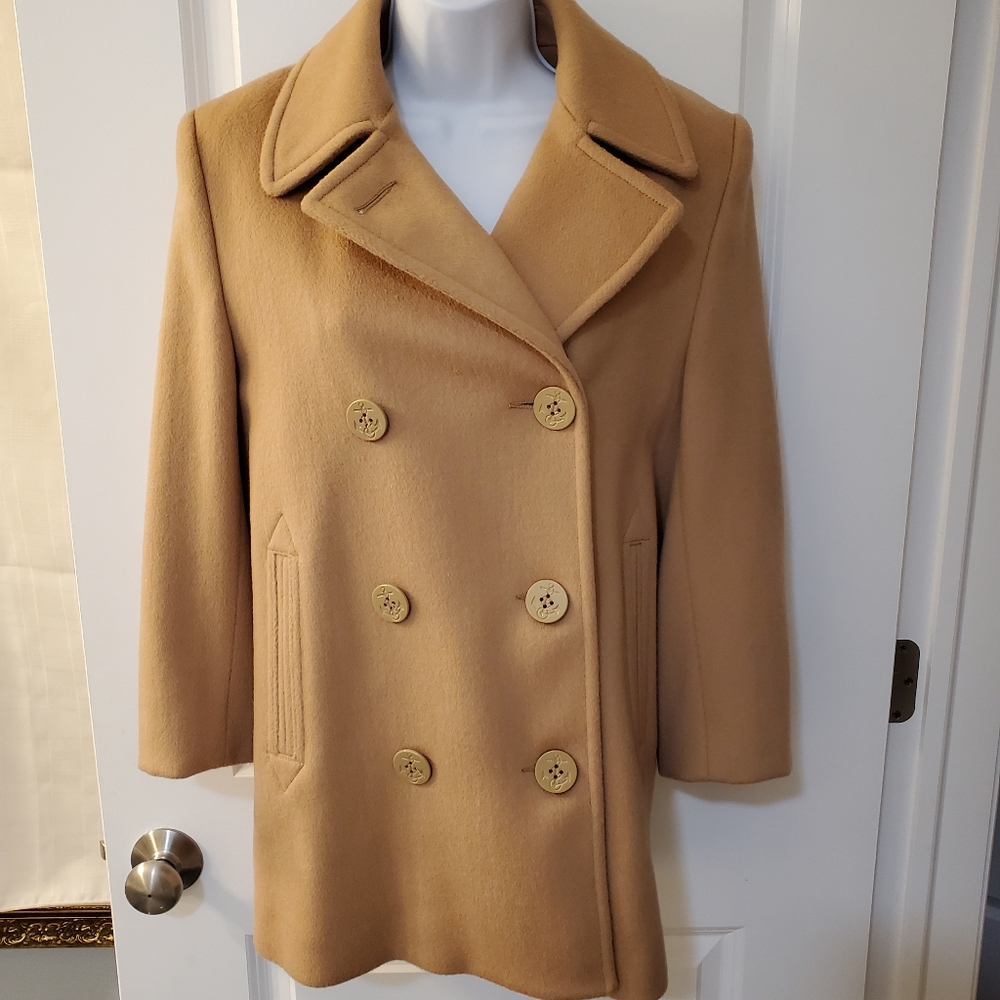 TALBOTS TAN 100% WOOL OUTER PEA COAT
